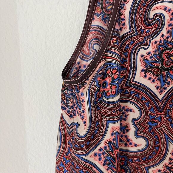 Theory Brindina Veranda Silk Leather Trim Paisley Print Shift Dress - Picture 11 of 12